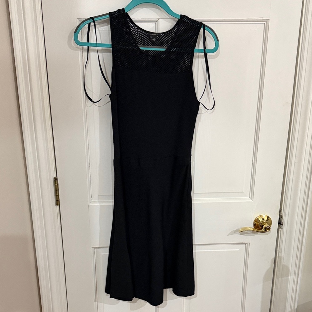 Ann Taylor Black Mesh Detail Midi Dress